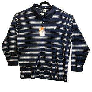 NWT Playa Grande golf polo Mens 4XLB Knit Blue White Stripes Long sleeves office